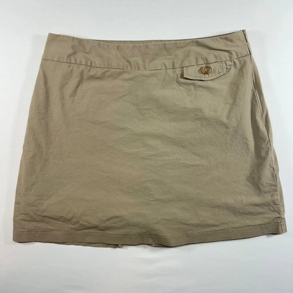 Dockers Womens Khaki Tan Mini Skort Side Zip Utility Pockets Size 6